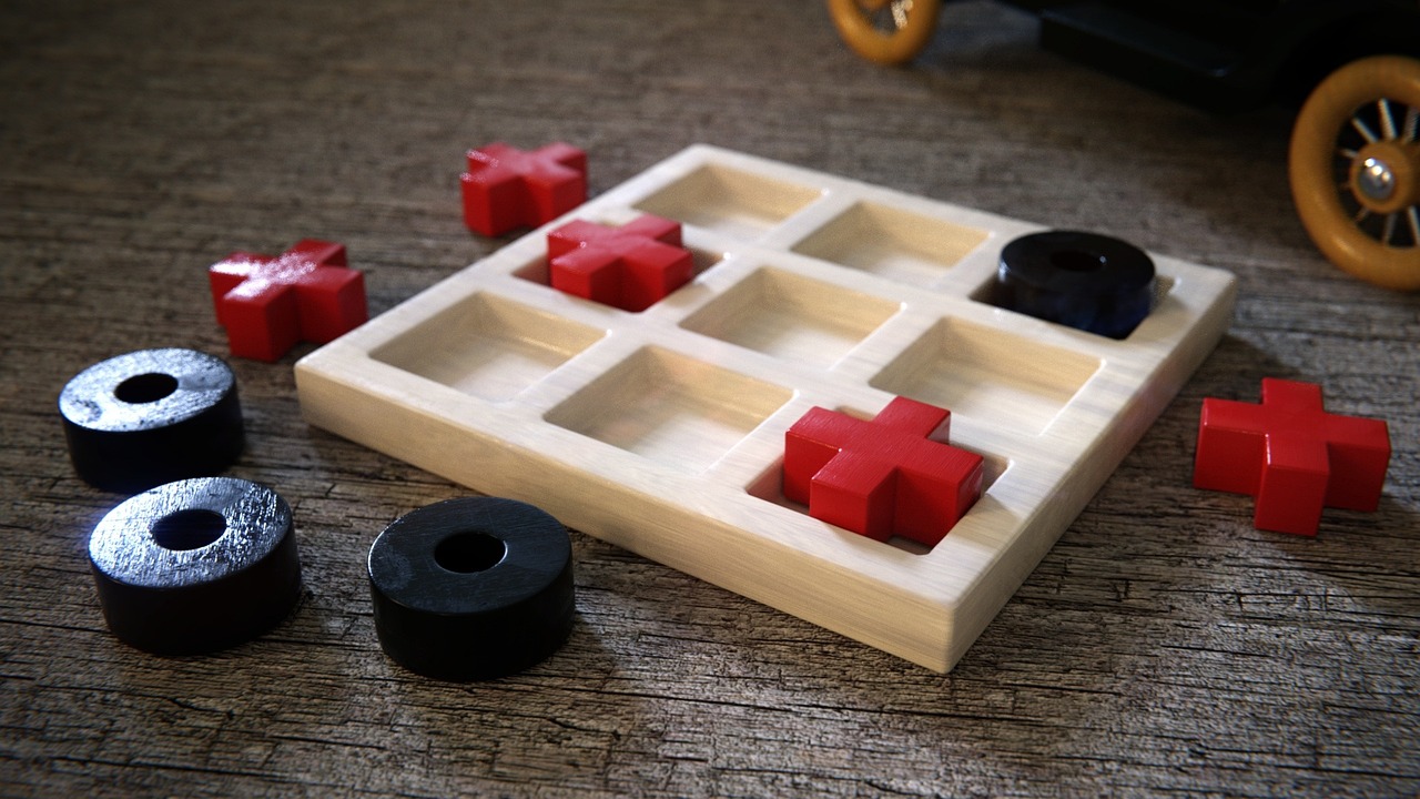 a close up of a game of ticquet on a table, by Eugeniusz Zak, unsplash, red cross, on a wooden tray, designed in blender, square
