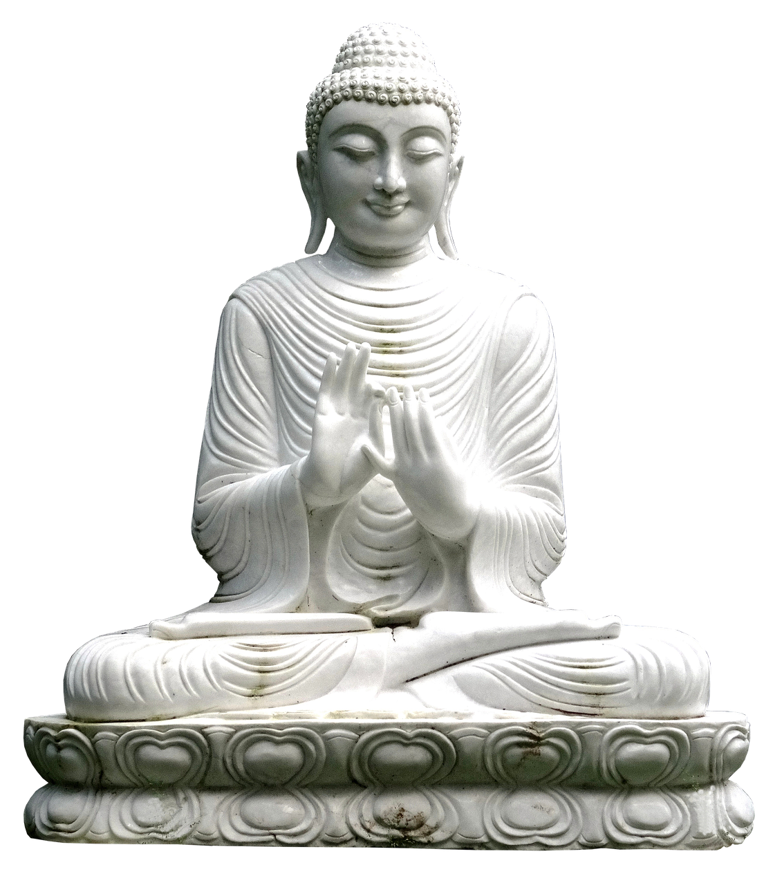 a white buddha statue sitting on top of a table, a statue, white on black, full - length photo, very detailed photo, 2000s photo