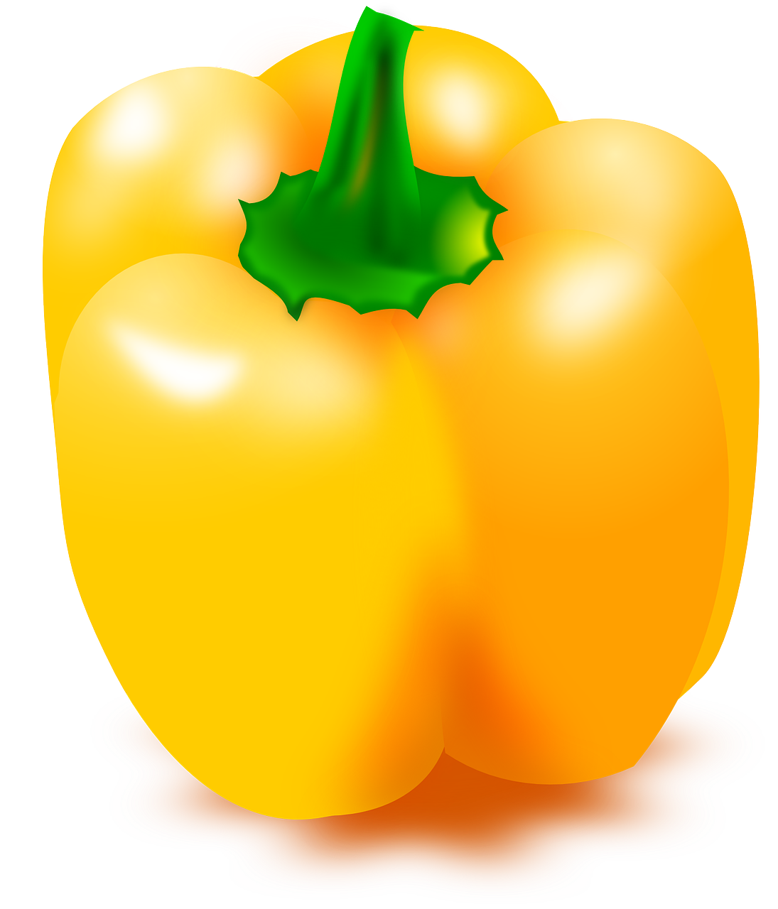 a yellow pepper with a green leaf on top, an illustration of, by Aleksander Kotsis, long thick shiny gold beak, free, complete scene, cone shaped