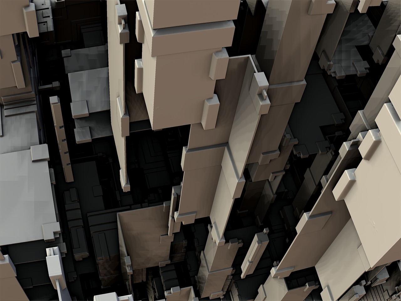 an aerial view of a city with lots of tall buildings, by Dan Christensen, generative art, jagged blocks of stone, c 4 d ”, abstract fractal automaton, close establishing shot