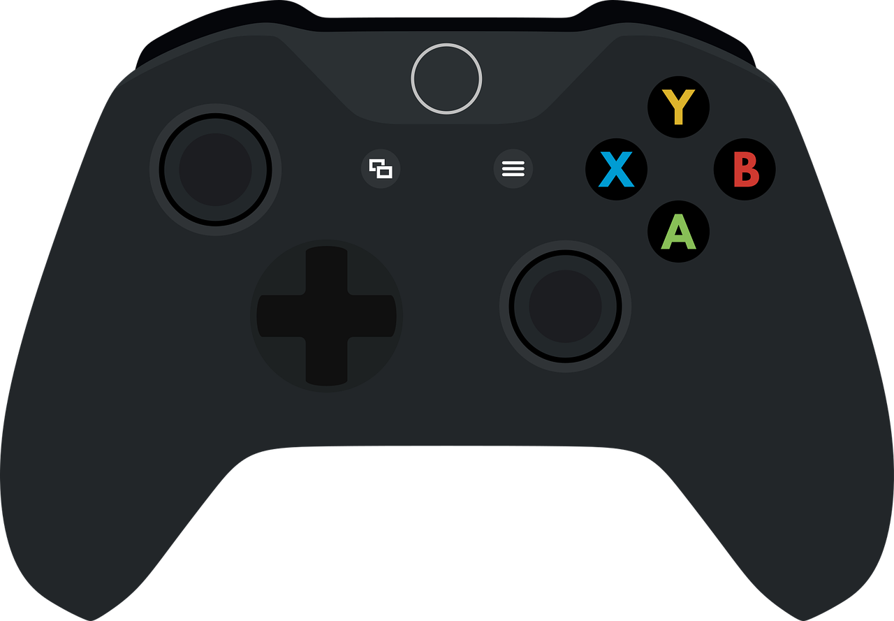 a close up of a video game controller, a screenshot, pixabay, black backround. inkscape, x - box, on a flat color black background, no gradients