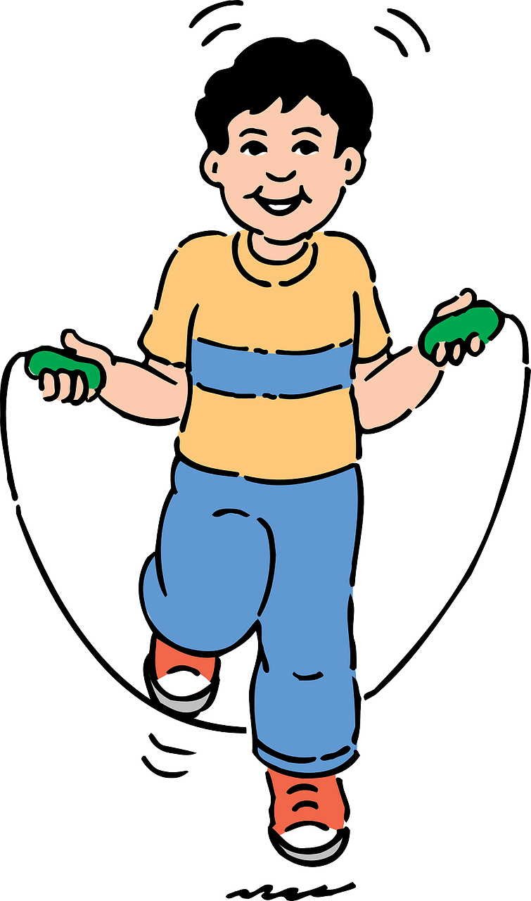 a boy playing with a jump rope, fully colored, beginner, high res, shape