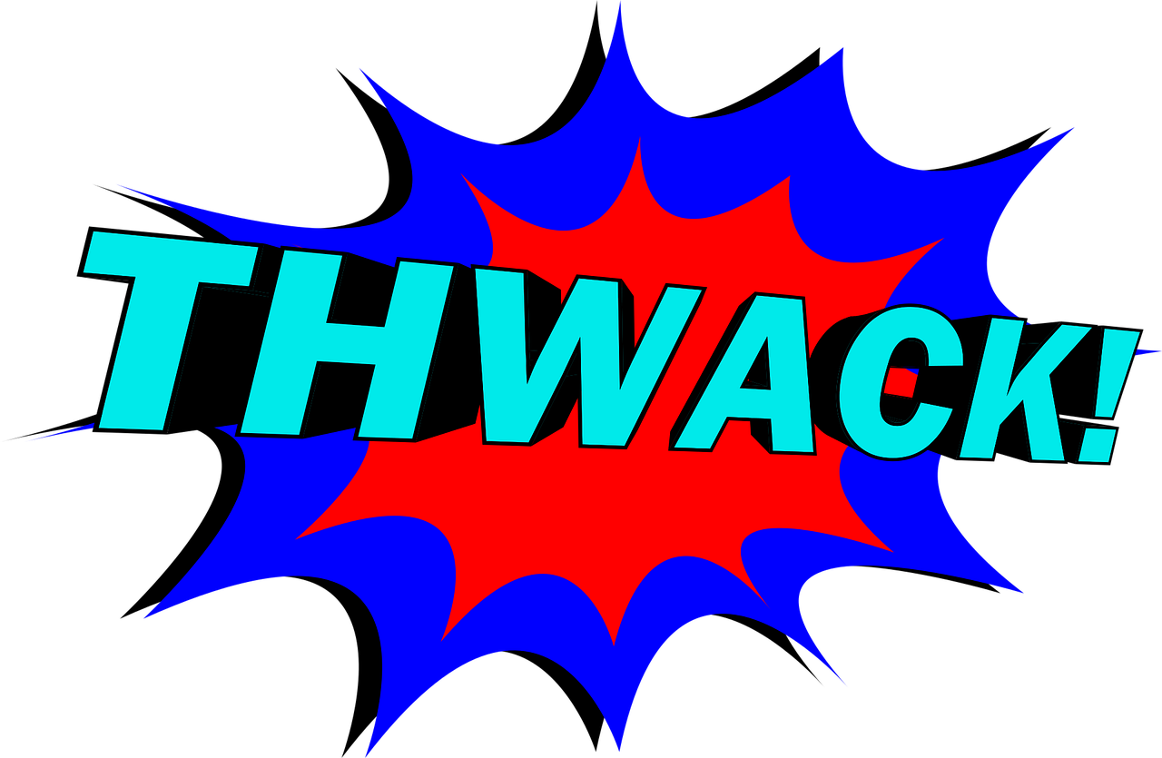 a blue and red logo with the word thwack, a stock photo, by Herb Aach, high quality cartoon, warts, habs logo, cwc