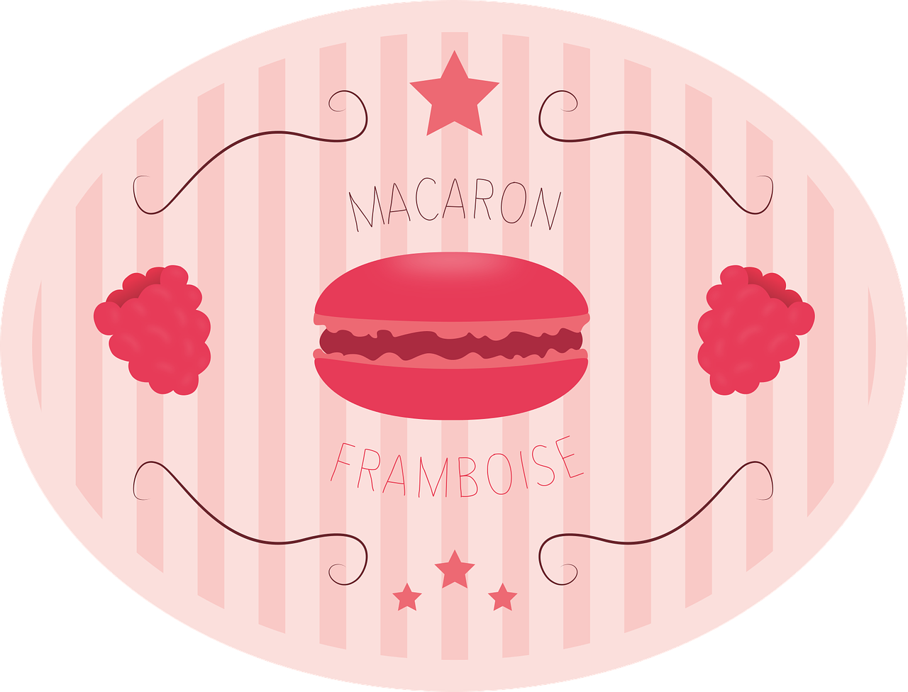 a round sticker with a macaron on it, inspired by François Bocion, pixabay, baroque, rectangular, french fry pattern ambience, raspberry, けもの