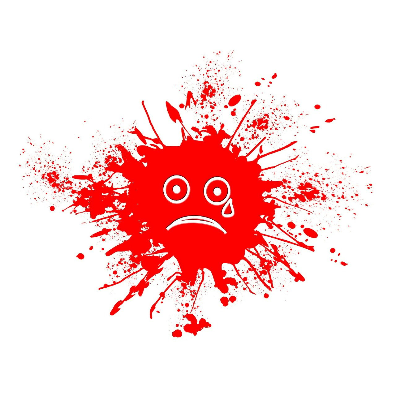 a red splattered face on a white background, shock art, sad emoji, cry engine, wonderful scene, spilling juice