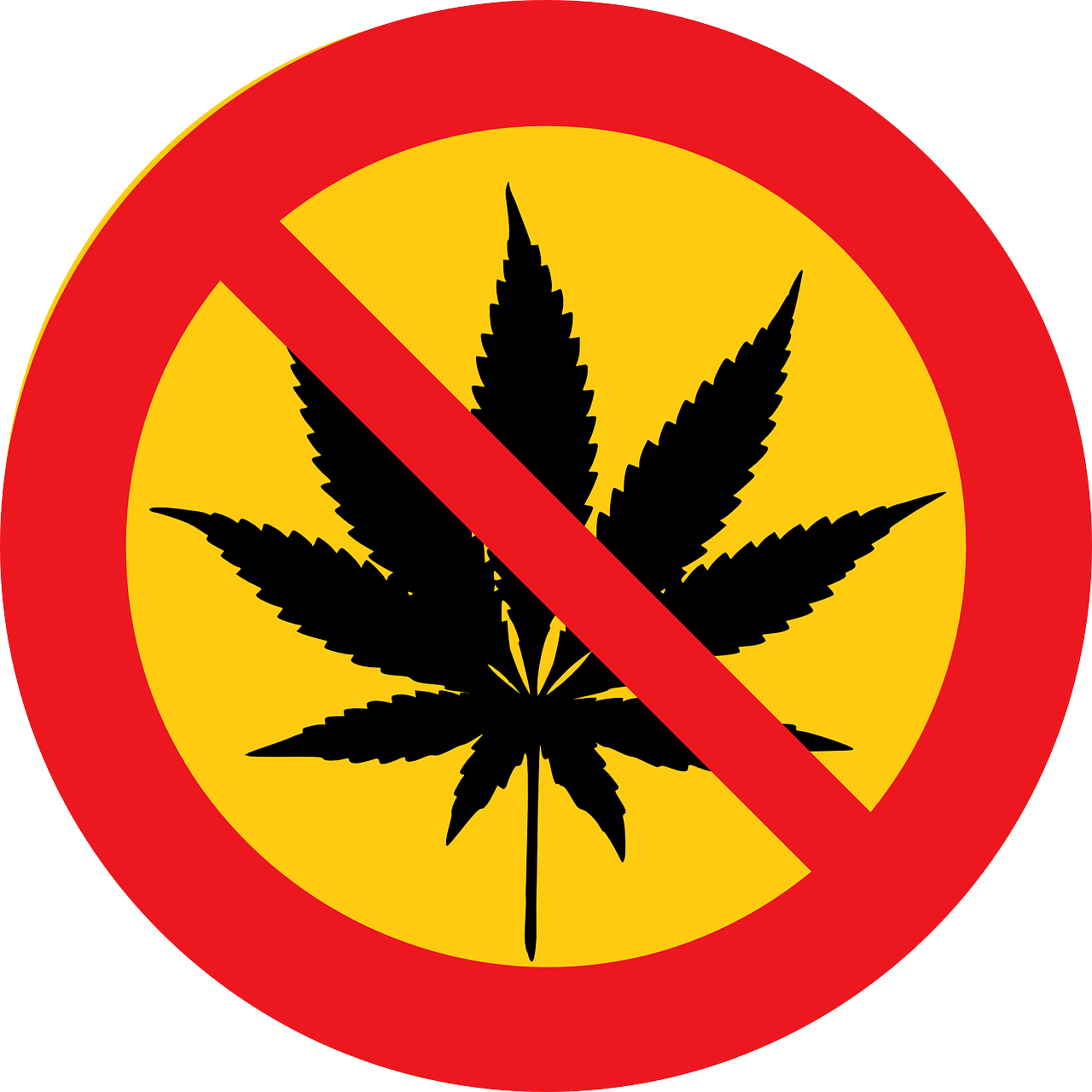 a red and yellow sign with a marijuana leaf in it, a picture, forbidden, designer art, lowres, no epaulettes