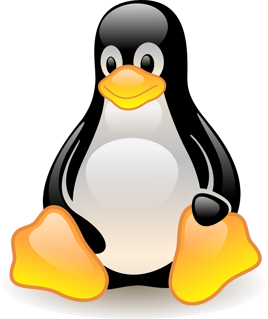 a black and white penguin sitting on the ground, an illustration of, pixabay, computer art, cpu, onyx, creamy, honey