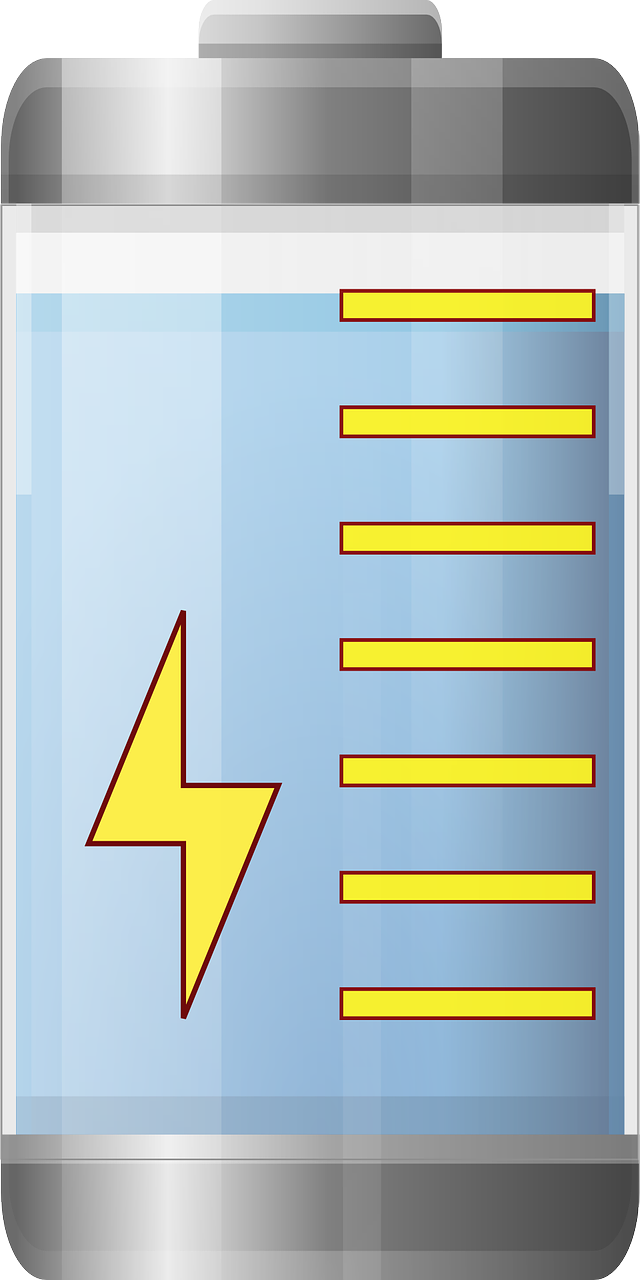 a battery with a yellow arrow on it, a screenshot, pixabay, bauhaus, large tall, blue lightning, shelf, powering up. hyperdetailed