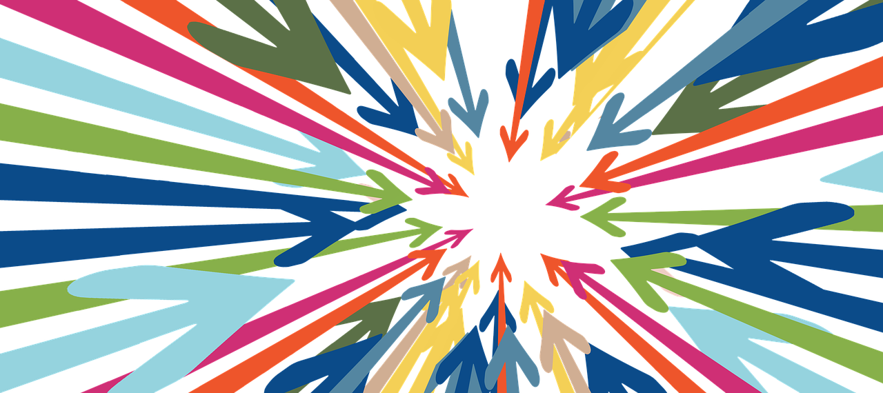 a colorful burst of paint on a black background, a digital rendering, inspired by Ernst Wilhelm Nay, ornamental arrows, vectorial, highres, random background scene