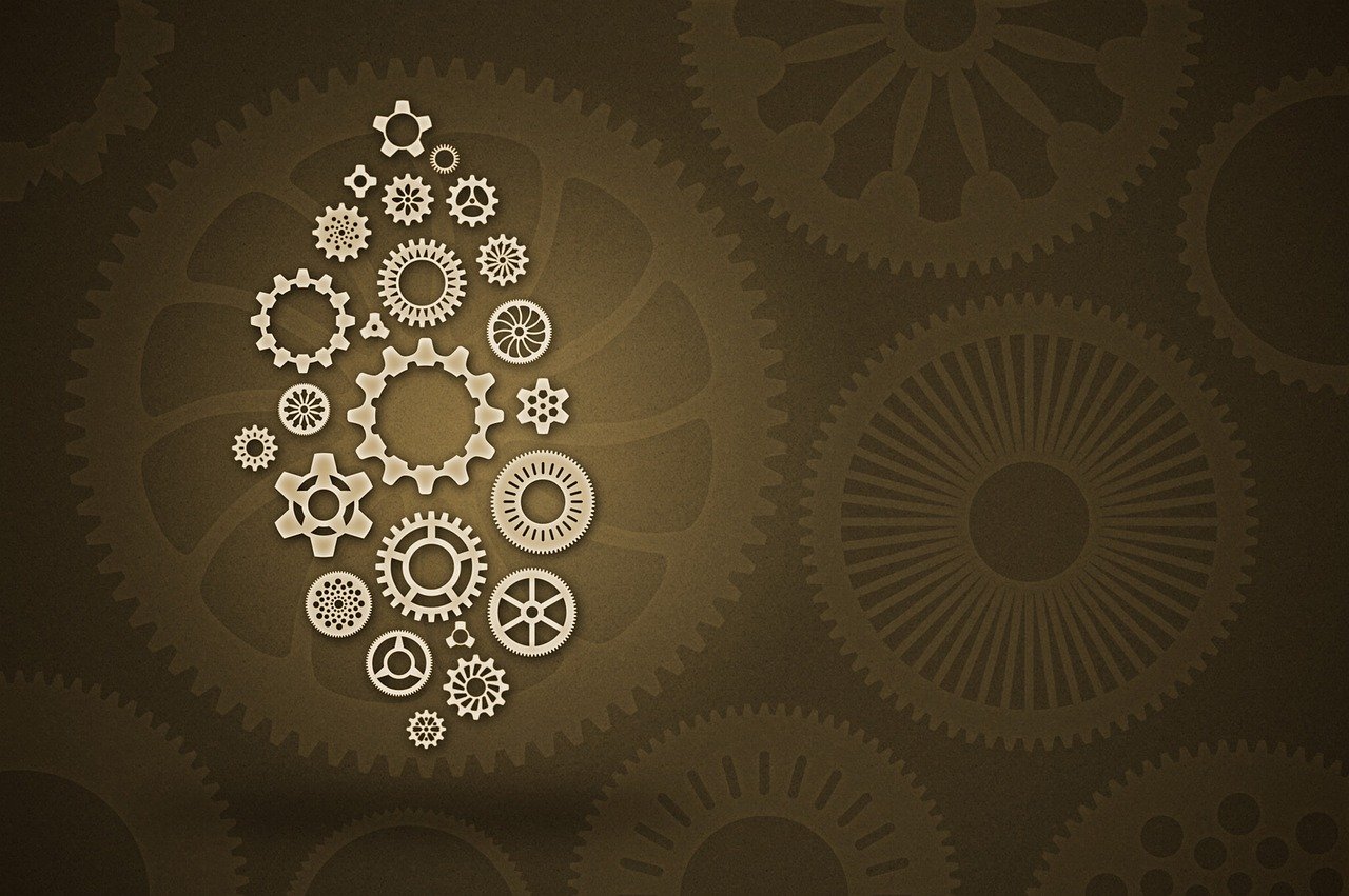 a bunch of gears on a brown background, vector art, inspired by Petros Afshar, deviantart, generative art, simple tree fractal, istockphoto, executive industry banner, modern - art - vector