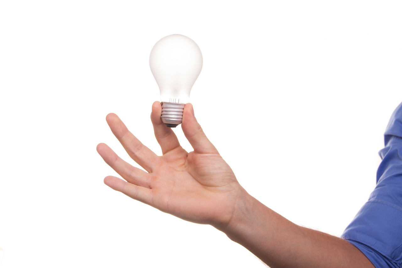 a person holding a light bulb in their hand, a picture, istockphoto, on a white background, innovation, buzzing fluorescent lights