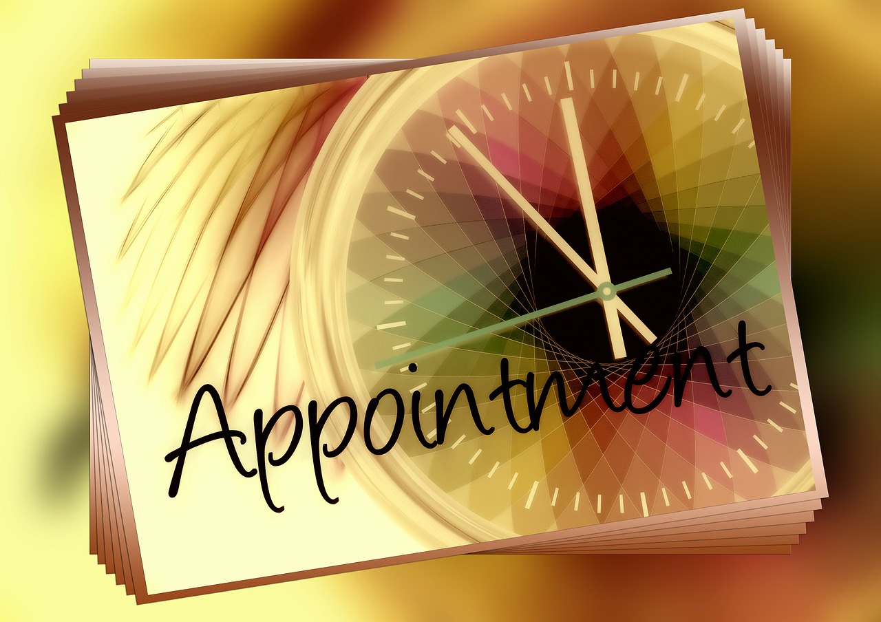 a clock with the word appointment written on it, a digital rendering, by Terese Nielsen, happening, warm color scheme art rendition, tarot card background, document photo, colorfull illustration