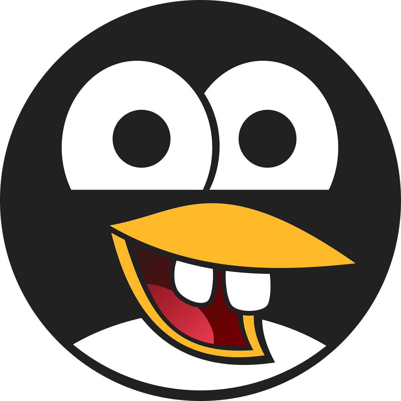 a close up of a cartoon penguin's face, vector art, inspired by Awataguchi Takamitsu, pixabay, mingei, grinning lasciviously, nhl logo, round, black!!!!! background