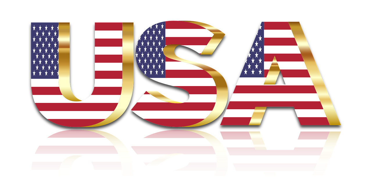 a close up of the word usa on a black background, pixabay, digital art, military flags, made in gold, ribbon, drawn