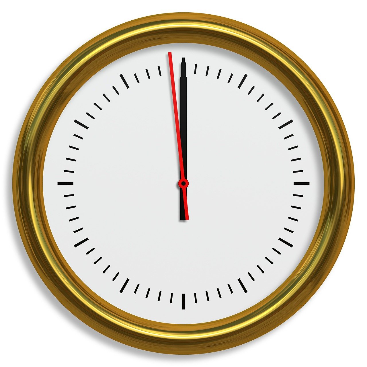 a gold clock with a red second hand, a digital rendering, minimalism, istockphoto, high res photo, its hour come round at last, an illustration