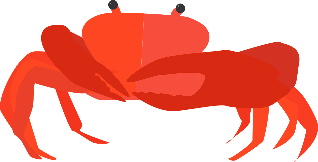 a red crab on a black background, pixabay, digital art, ms paint drawing, shaded animation cel, rear-shot, very silly looking