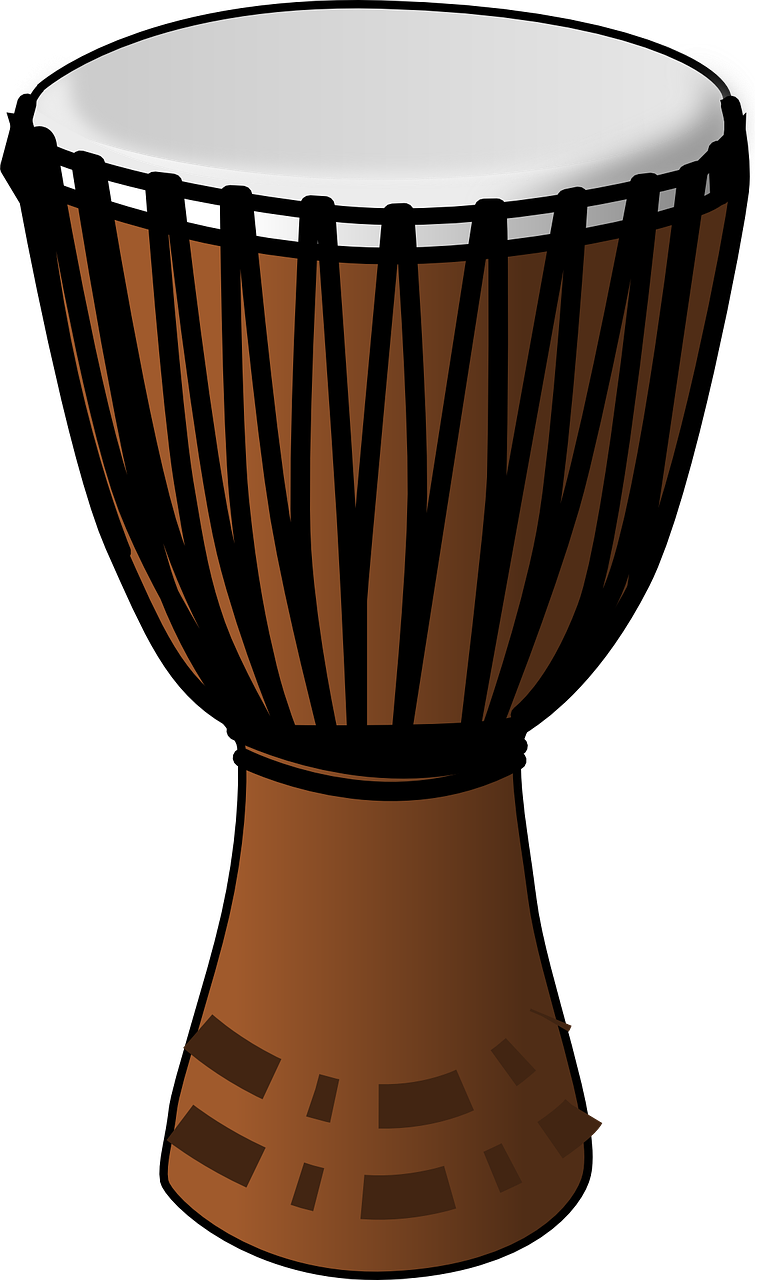 a djembe on a black background, inspired by Nyuju Stumpy Brown, shutterstock, stylized silhouette, with out shading, digitally colored, neck zoomed in