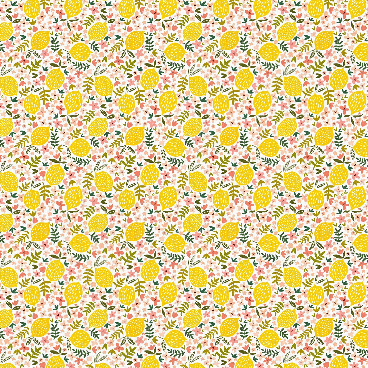 a pattern of lemons and flowers on a white background, by Lucette Barker, digital art, 256x256, cute girls, many small details, scrapbook paper collage