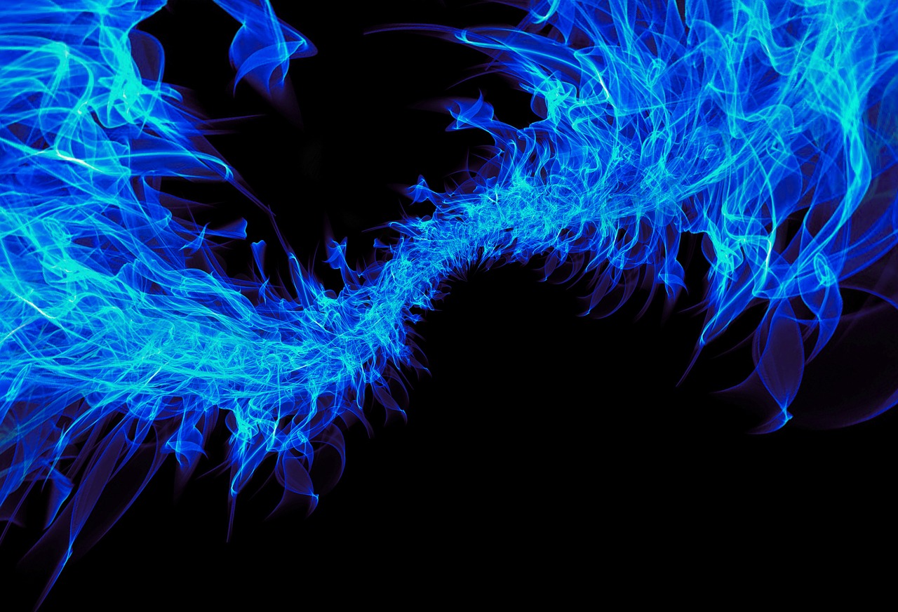 a close up of blue flames on a black background, digital art, colossal dragon as background, infinite fractal waves, amoled wallpaper, wide shot photo