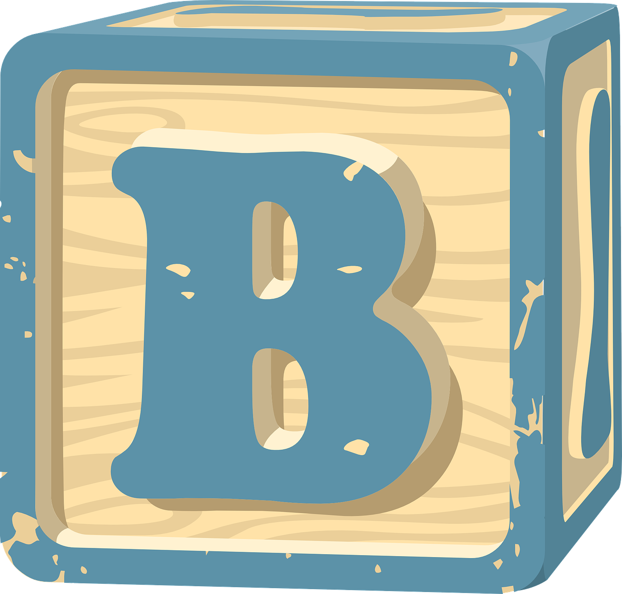 a wooden block with the letter b on it, pixabay, barbizon school, cartoon style illustration, blues, wikihow illustration, an escape room in a small
