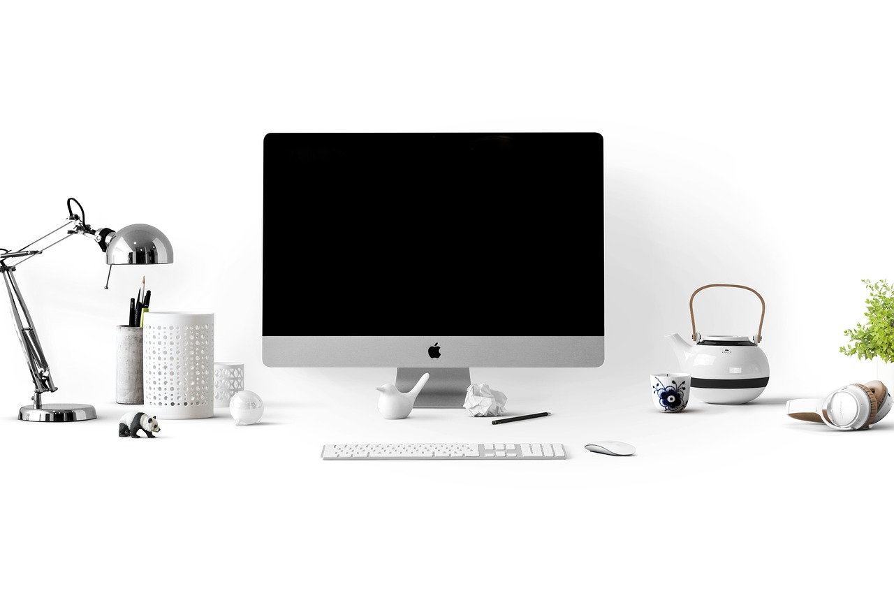 a desktop computer sitting on top of a white desk, pexels, computer art, white bg, apple design, evenly lit, product introduction photo