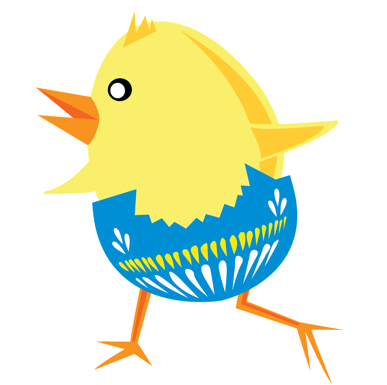 a yellow bird sitting on top of a blue egg, an illustration of, mingei, istockphoto, fancy clothing, with a black background, look like someone is dancing