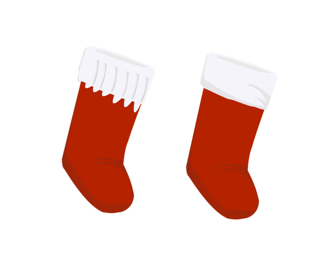 a pair of red stockings sitting next to each other, a digital rendering, on a flat color black background, holiday, seperated game asset, seen from below