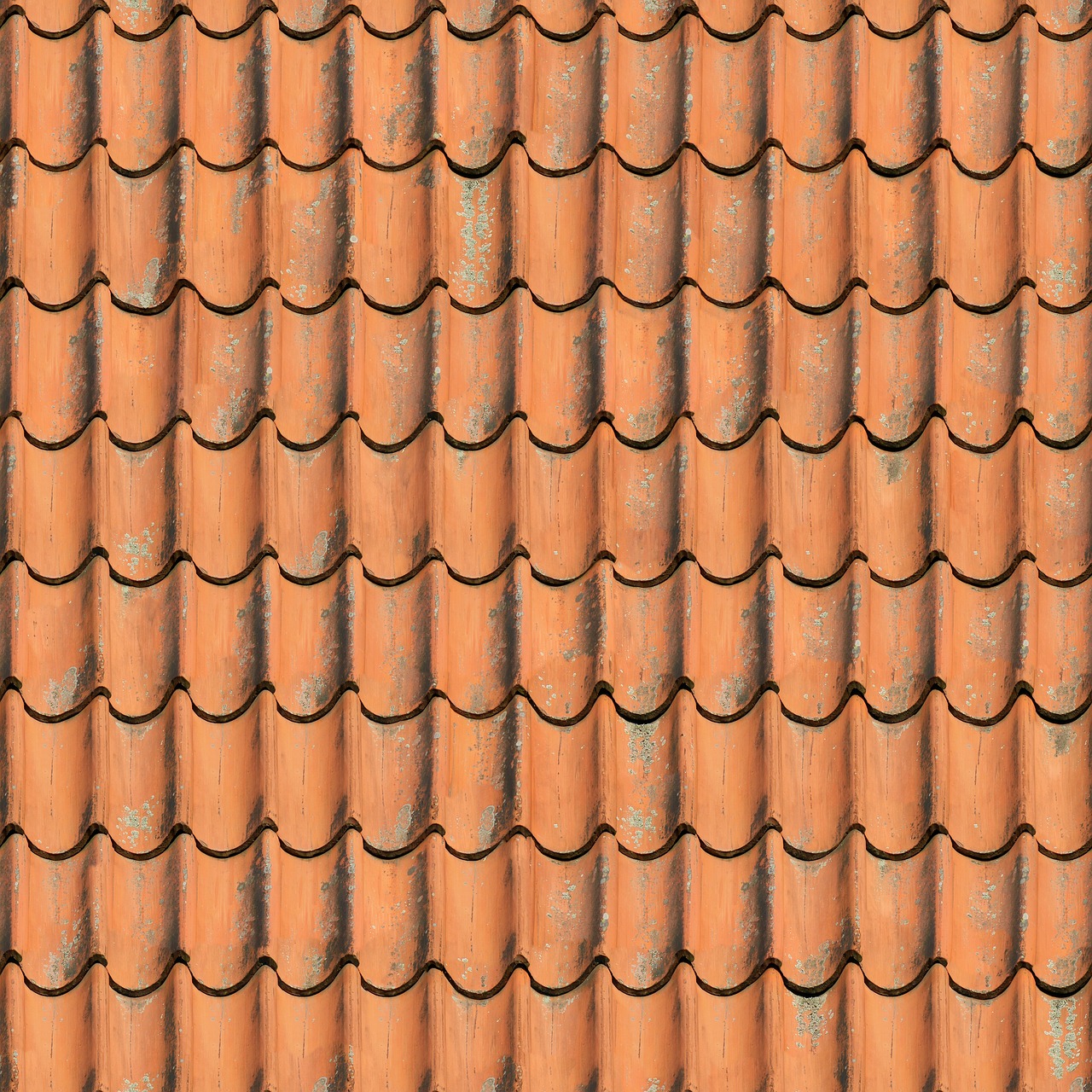 a close up view of a tiled roof, a digital rendering, shutterstock, baroque, seamless game texture, orange color, sao paulo, phone photo
