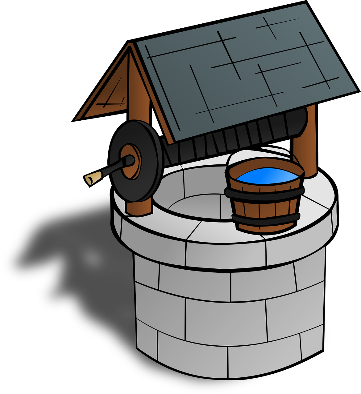 a well with a bucket of water next to it, an illustration of, detailed with shadows, mill, wikihow illustration