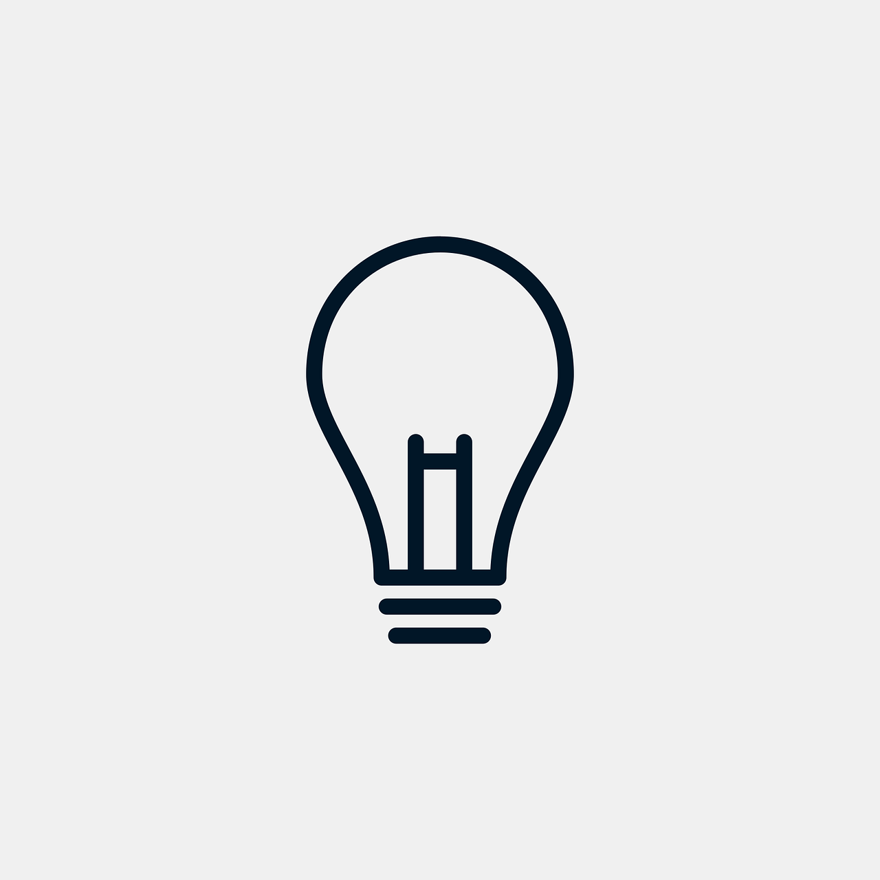 a black and white photo of a light bulb, a stock photo, minimalism, flat icon, navy, thin linework, simple and clean illustration