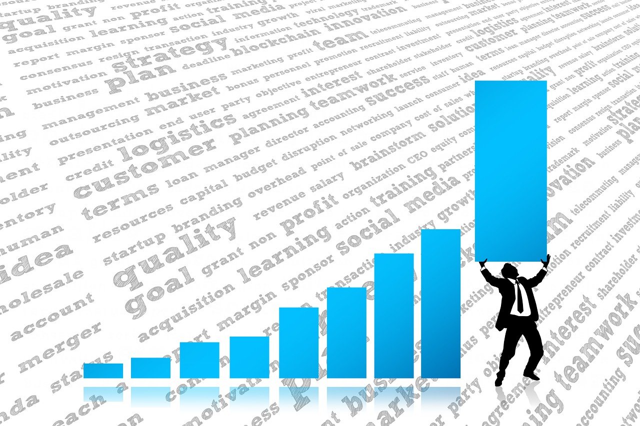 a man in a suit holding a blue bar chart, trending on pixabay, happening, words, pictured from the shoulders up, background is white, full length photo