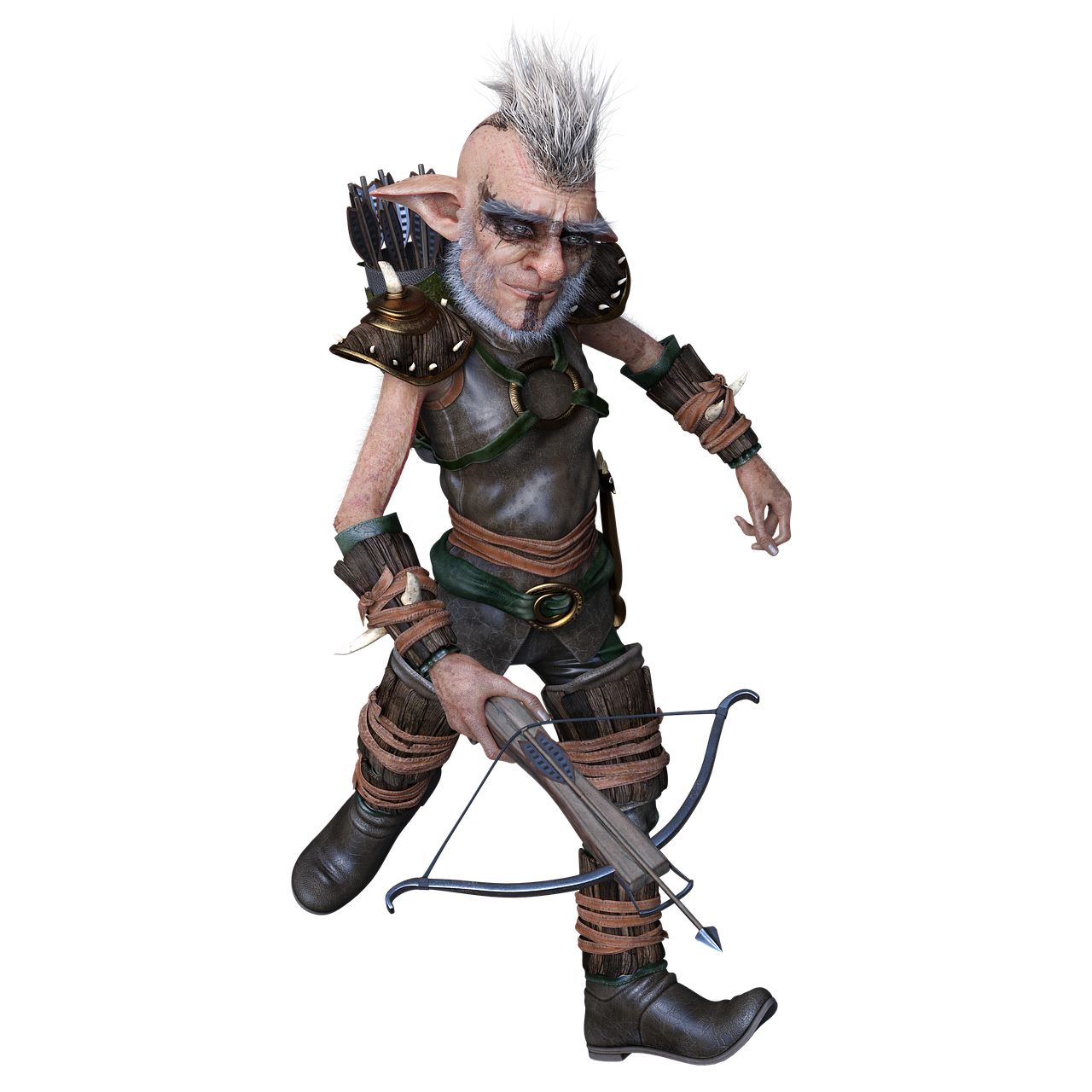 a close up of a person with a bow and arrow, by senior character artist, trending on polycount, an alchemist gnome, houdini 3 d render, of an evil elf, full body single character