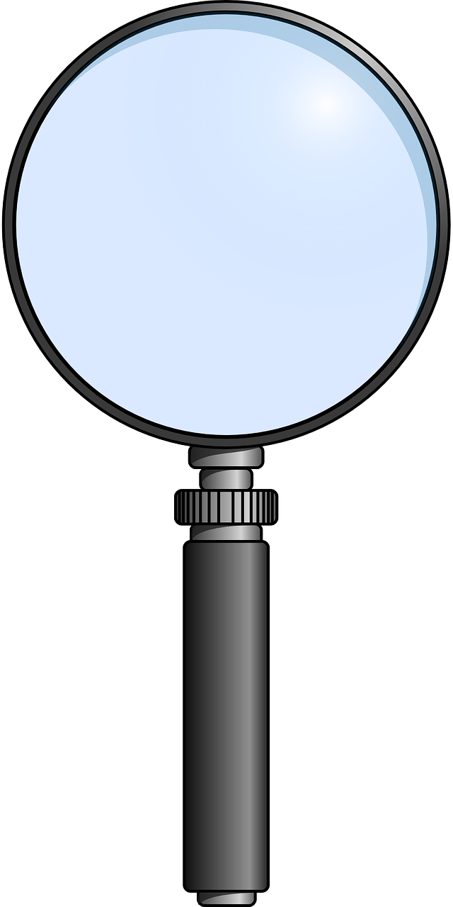 a magnifying glass on a black background, an illustration of, by Andrei Kolkoutine, pixabay, digital art, blue colored, close up high detailed, cartoon illustration, sharp focus vector centered