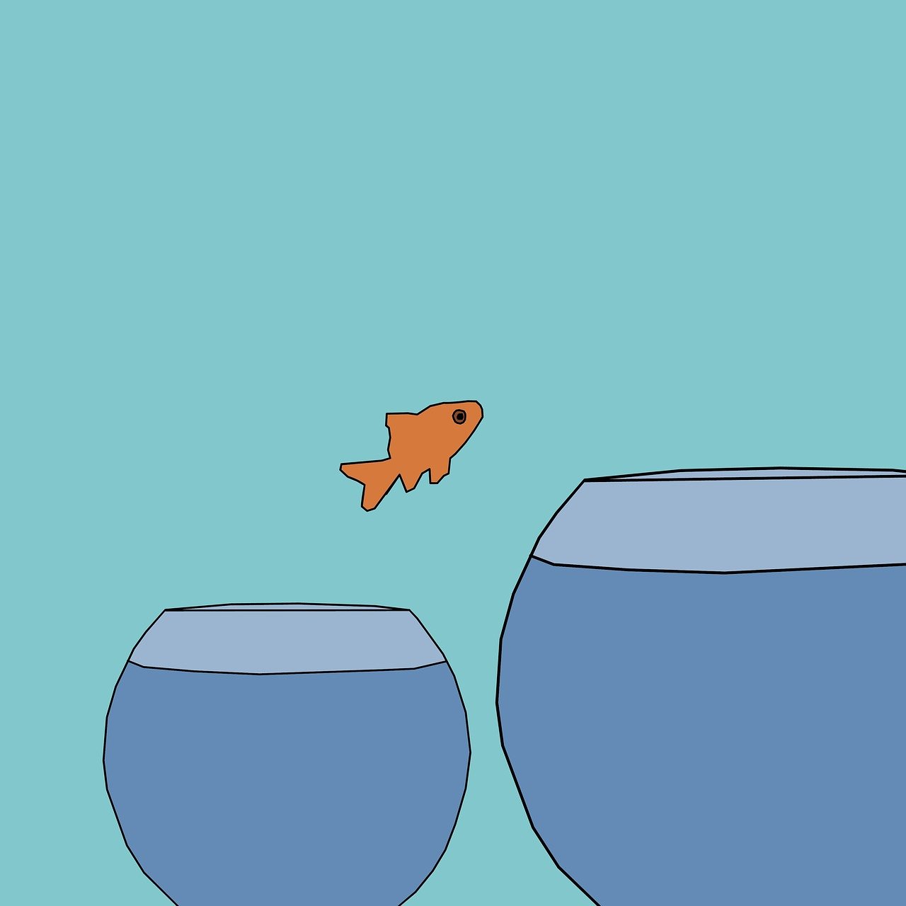 a fish that is jumping out of a bowl, an illustration of, postminimalism, tintin, different sizes, focus illustration, mobile wallpaper