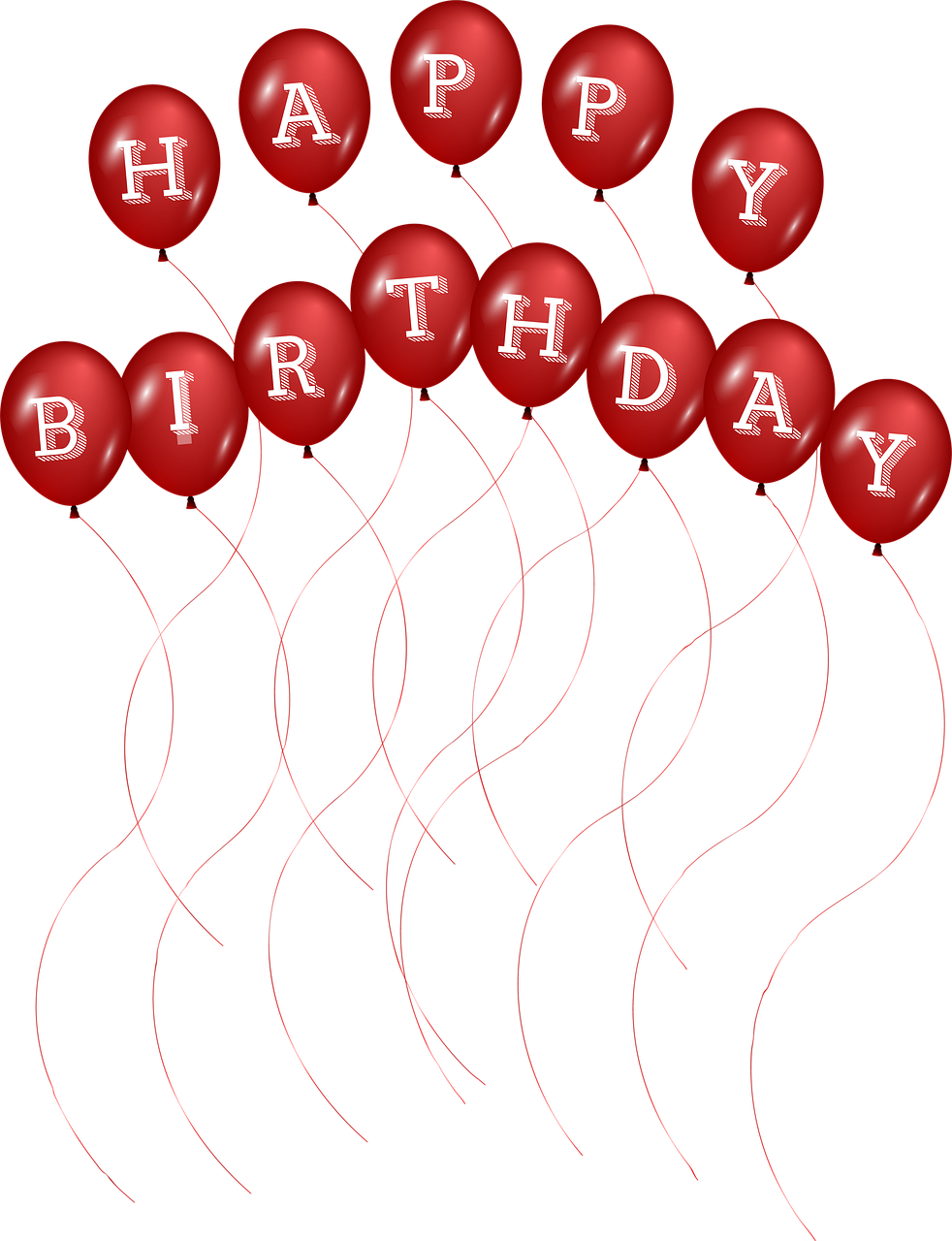 a bunch of red balloons with the words happy birthday, a digital rendering, with a black background, my rendition, free, composite