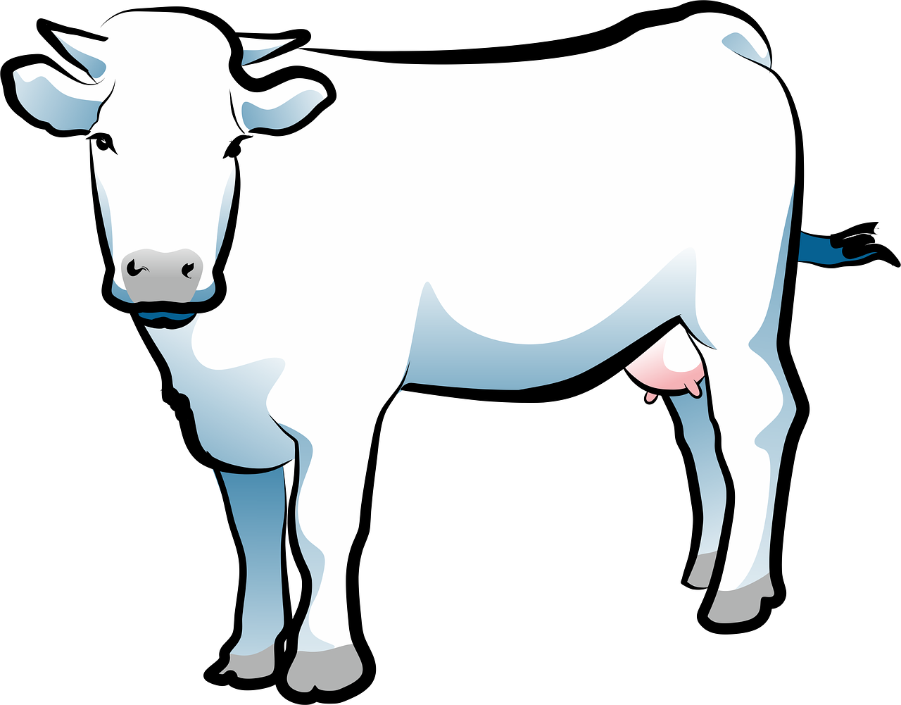 a white cow standing in front of a white background, pop art, thick thick thick outlines, smooth blue skin, angled, rice