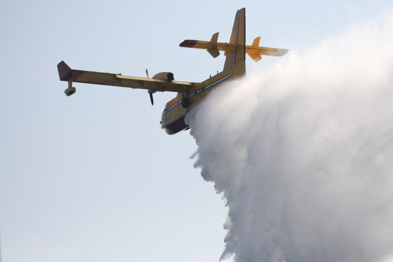 a plane that is flying through the air, a picture, by Dietmar Damerau, shutterstock, water spray, bushfire, paris 2010, military