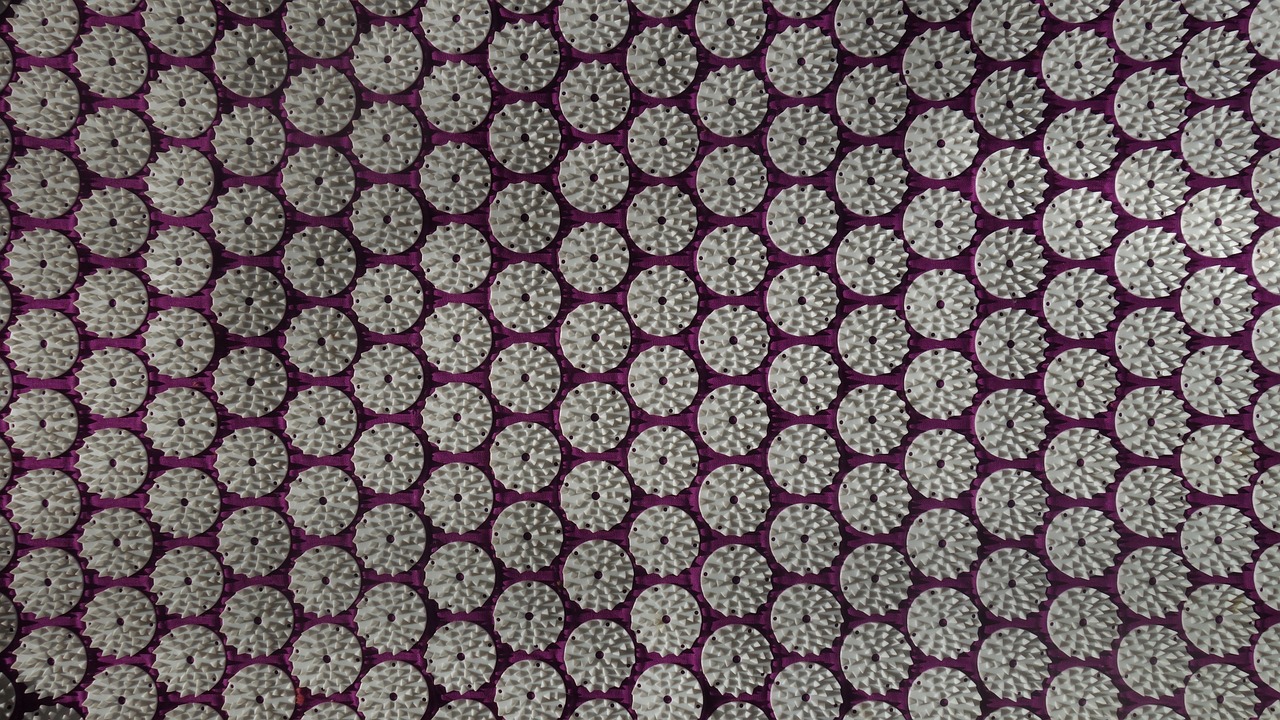 a close up of a purple and white blanket, a mosaic, flickr, intricate silk clothing, bangalore, circles, high detail product photo