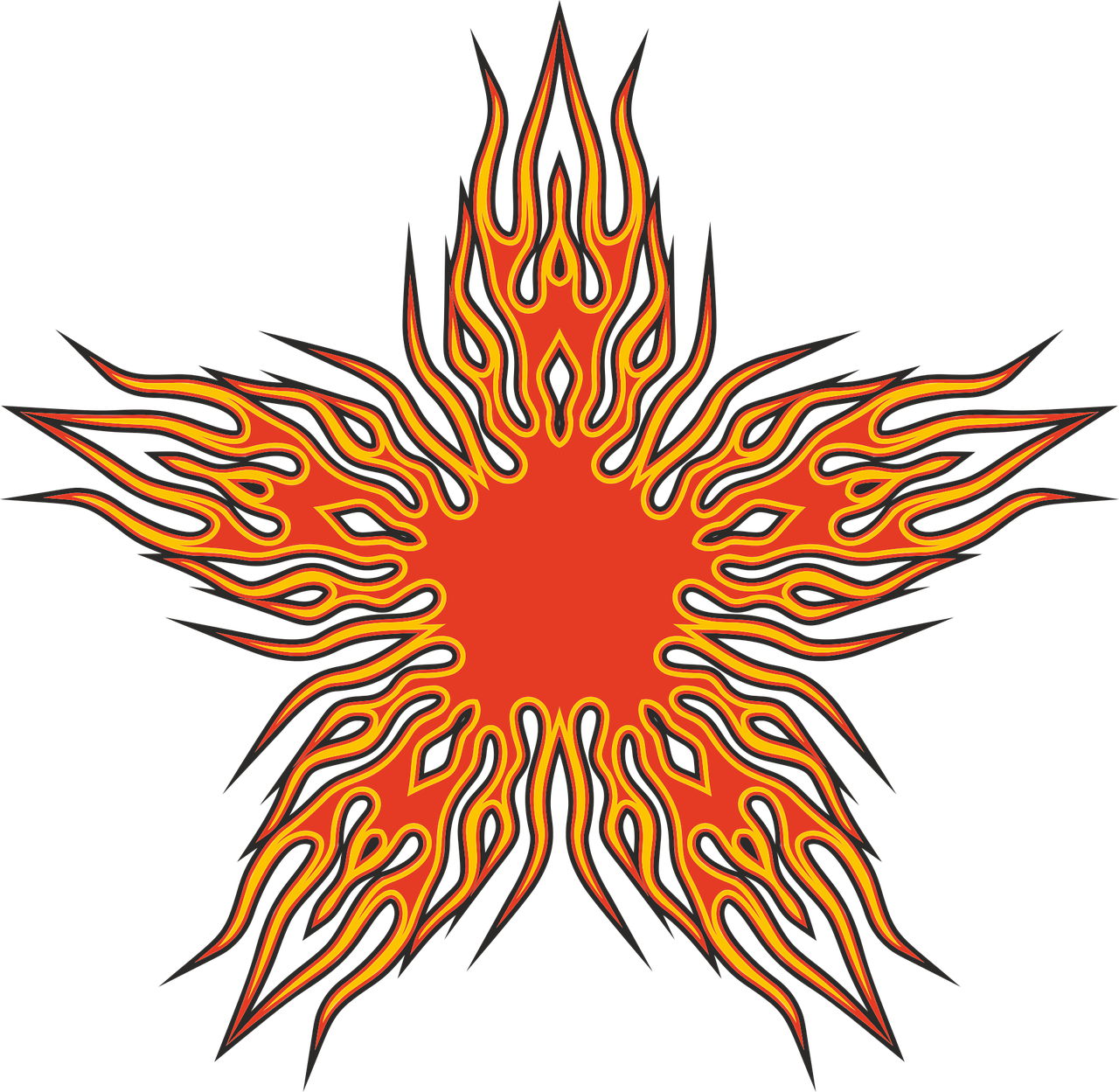 a fire star on a black background, inspired by Rodney Joseph Burn, biker, !!! very coherent!!! vector art, hot and sunny highly-detailed, symmetrically
