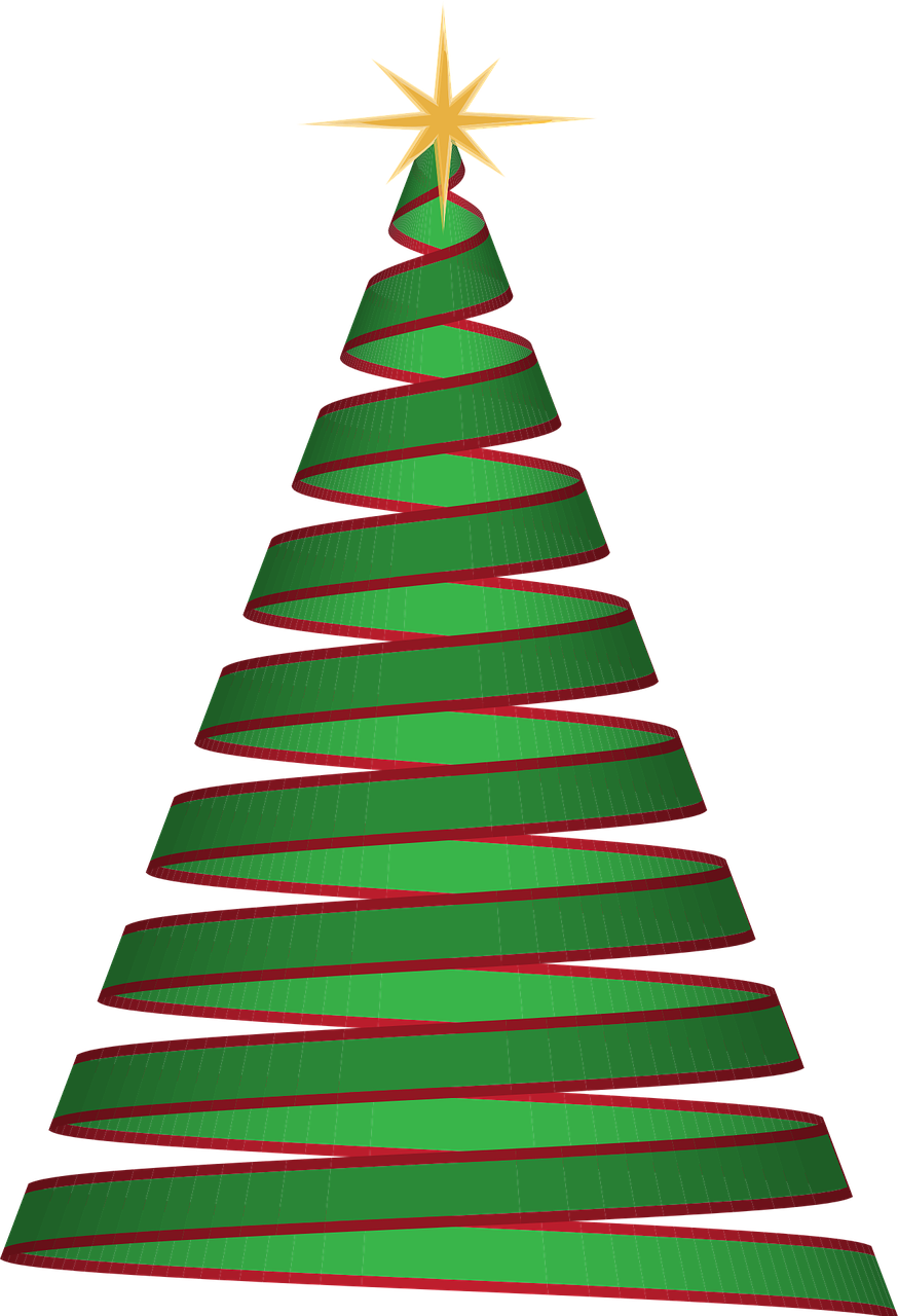 a christmas tree with a star on top, a raytraced image, by Susan Heidi, spiral lines, red and green color scheme, rubber hose animation, cone shaped