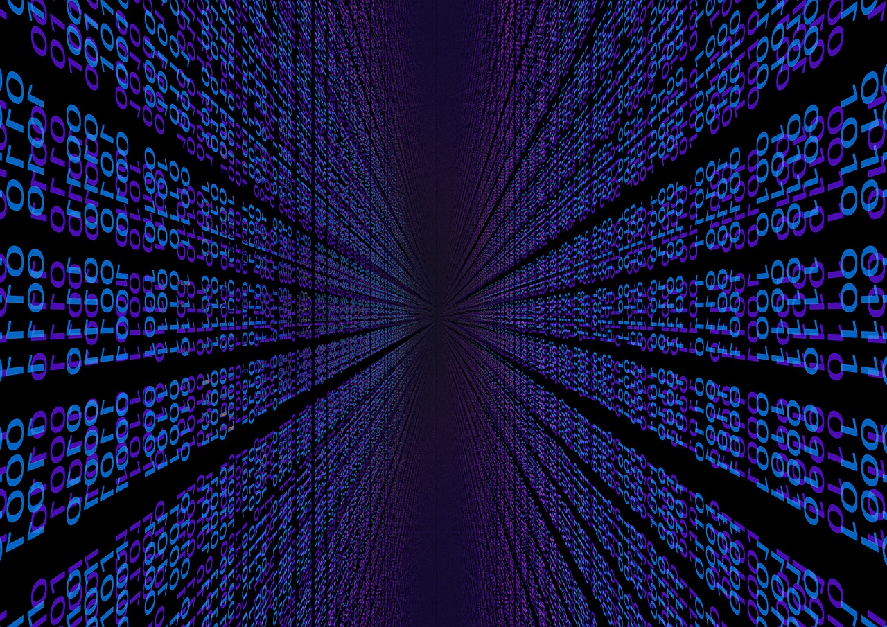 a computer screen with a lot of numbers coming out of it, a digital rendering, by Wayne England, digital art, perfect symmetrical, infinite corridor, phone background, binary