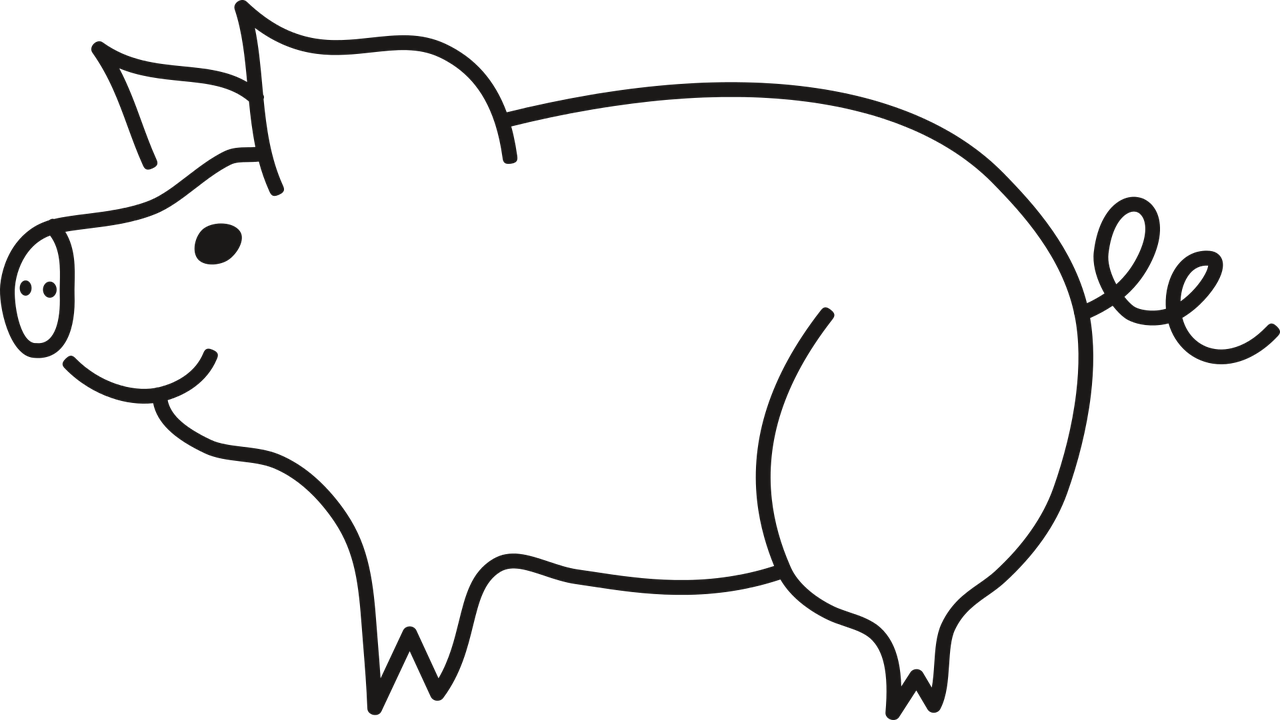 a black and white drawing of a pig, a screenshot, pixabay, minimalism, pork meat, outline glow, banner, a large