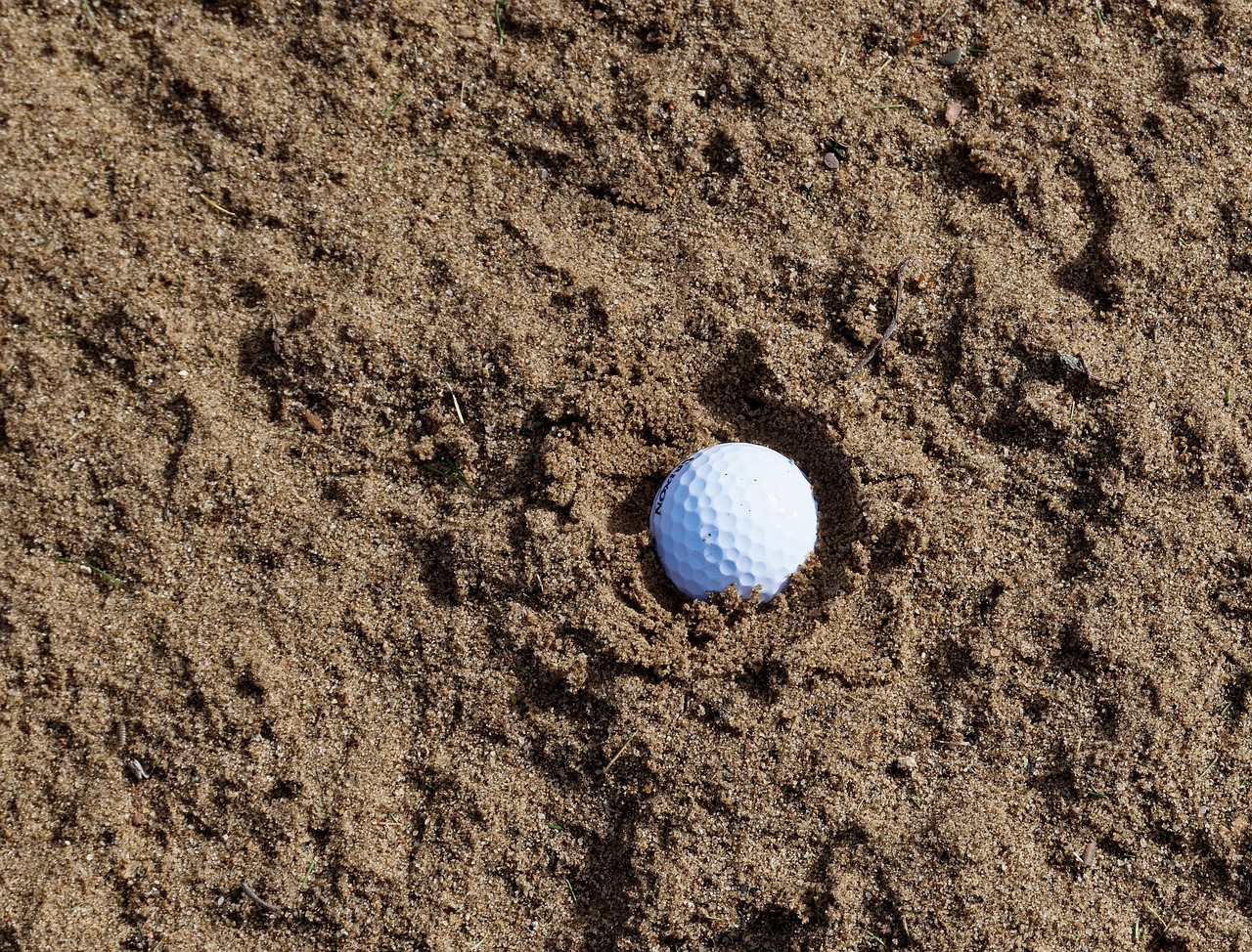 a golf ball is sitting in the sand, a photo, very sharp photo, detailed zoom photo