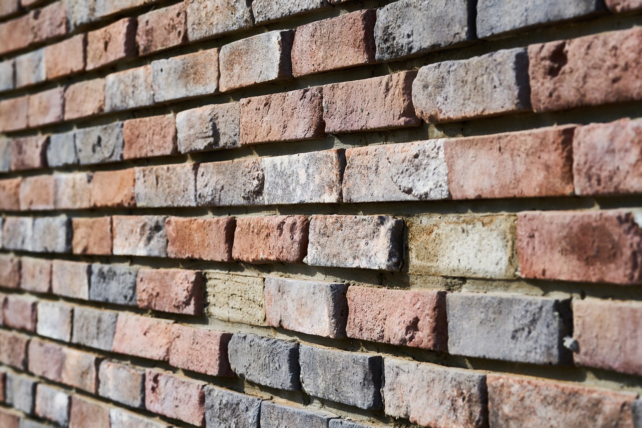 a close up view of a brick wall, by Jan Kupecký, shutterstock, depth of field”, multicolored, cottage close up, panels
