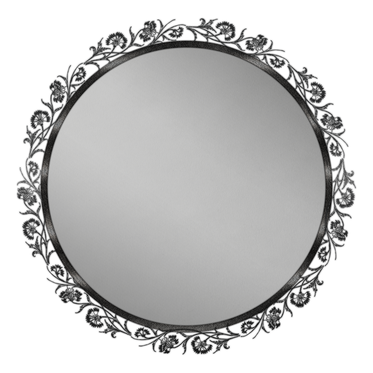 a black and white photo of a round mirror, an engraving, inspired by Anna Füssli, deviantart, art deco, gustave dore\' background, very accurate photo, high resolution product photo, modern high sharpness photo