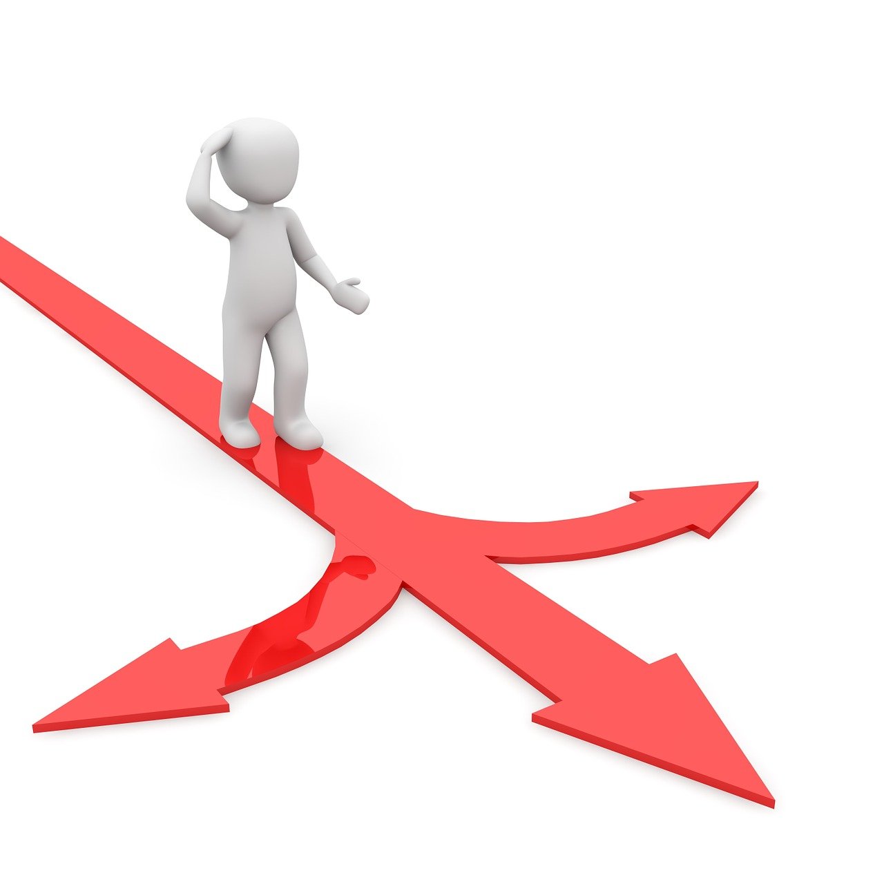 a person standing on top of a red arrow, a picture, realism, intercrossed, the right from wrong, cgtrader, crossover