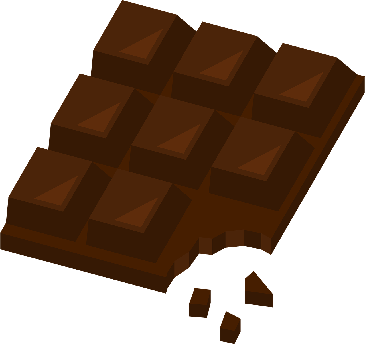 a piece of chocolate sitting on top of a table, by Taiyō Matsumoto, trending on polycount, conceptual art, no gradients, the background is black, vectorized, broken tiles