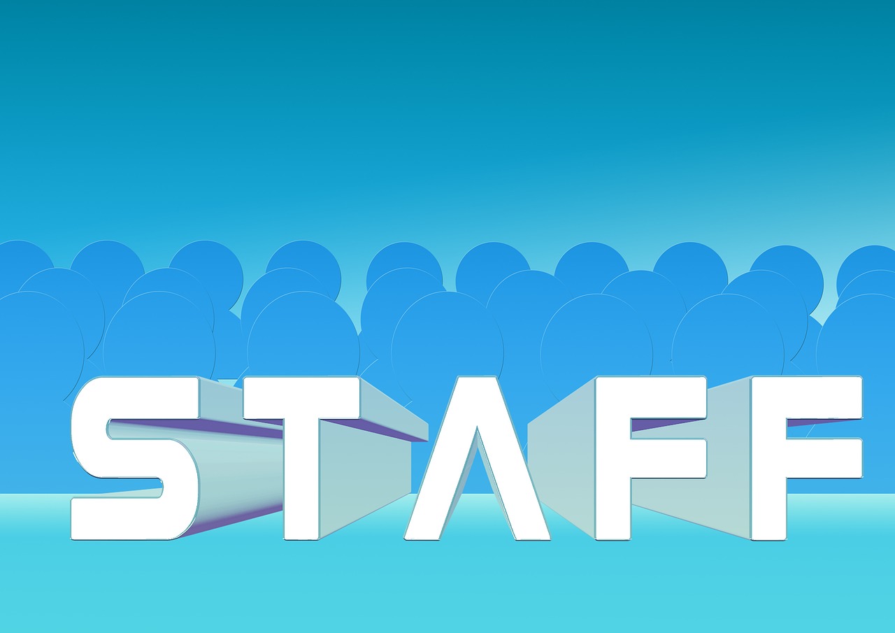 a group of people standing in front of a sign that says staff, by Hristofor Zhefarovich, shutterstock, digital art, clematis theme banner, cloud storage, rendered in cinema4d, stairs