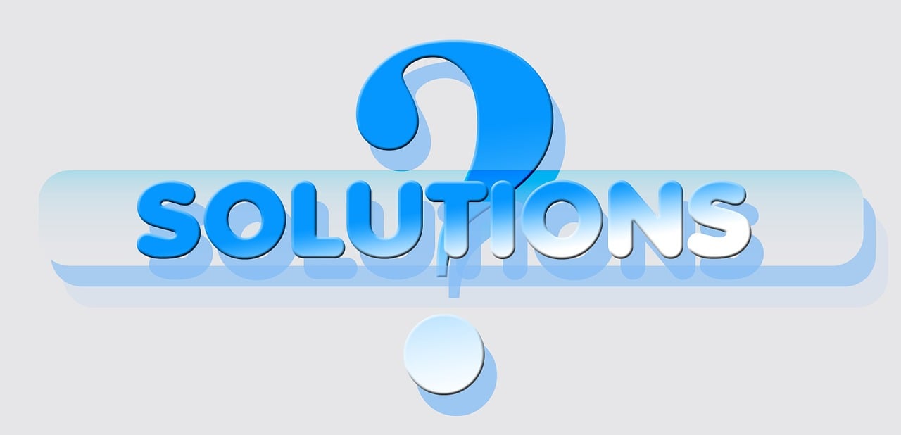 a blue question mark with the word solutions, pixabay, plasticien, high evolution, splash page, !!!! very coherent!!!!, ¯_(ツ)_/¯