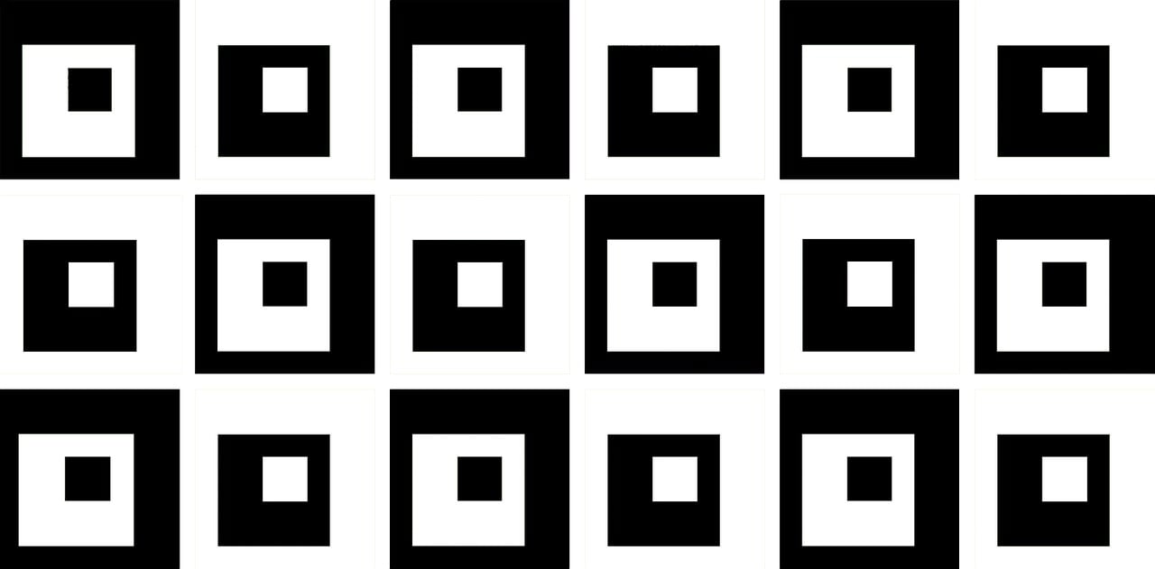 a set of black and white squares on a white background, a screenshot, inspired by Josef Albers, black on white only, various sizes, b&w!